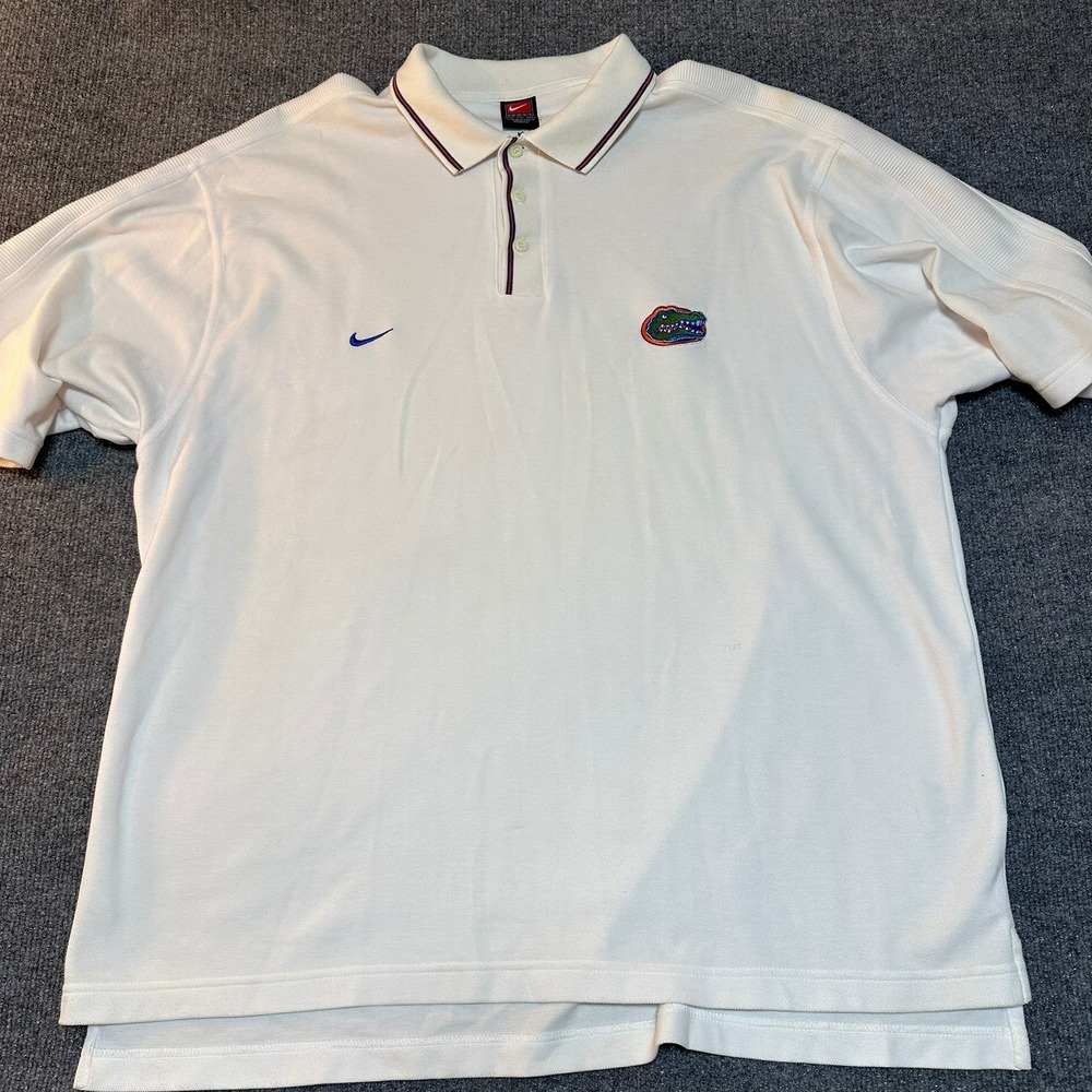 Nike Team Florida Gators Polo Shirt Mens XXL White Short Sleeve Embroidered NCAA